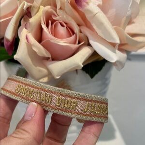 Dior Gold and Pink Embroidered Bracelet